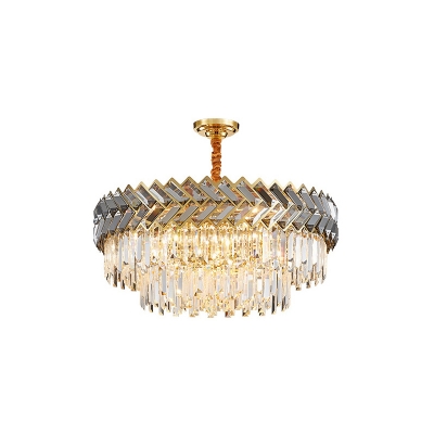 1/2-Tier Restaurant Ceiling Pendant Clear and Smoky Crystal 18/21/24 Lights Postmodern Chandelier in Stainless Steel, 23.5
