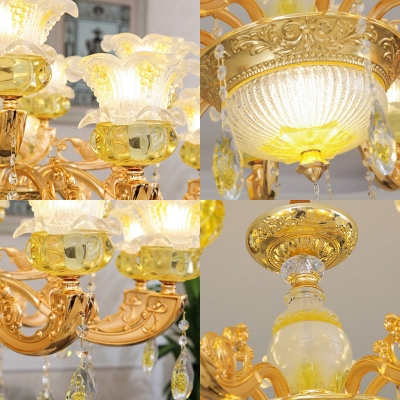 1/6/18-Light Blossom Ceiling Chandelier Traditional Gold K9 Crystal Wall Mount Light Fixture for Bedroom