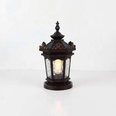 1-Bulb Exterior Lighting Retro Fence Post Light with Faceted Water Glass Pane Shade in Black