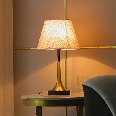 1 Bulb Living Room Table Lamp Minimalist Flaxen Small/Large Night Light with Cone/Drum Fabric Shade