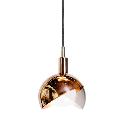 1-Light Dining Room Hanging Light Postmodern Polished Brass/Copper Drop Pendant with Half-Globe Metal Shade