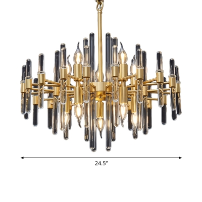 10-Light Sputnik Ceiling Chandelier Postmodern Brass Clear Fluted Crystal Suspension Pendant