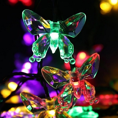 16.4ft Kids Butterfly Solar Light Strip Plastic 20-Bulb Patio LED String Lighting in Black, Warm/White/Multi-Color Light