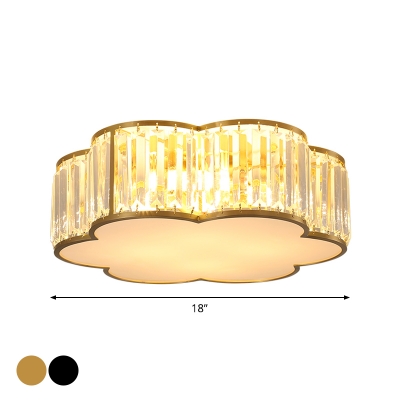 3/4/5 Bulbs Flush Mount Lamp Simple Bedroom Small/Medium/Large Ceiling Light with Floral Crystal Shade in Black/Gold