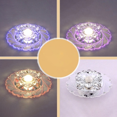 3/5w Swirling Clear Crystal Ceiling Lamp Modernism Silver LED Flush-Mount Light Fixture in Purple/Blue/Multi-Color Light