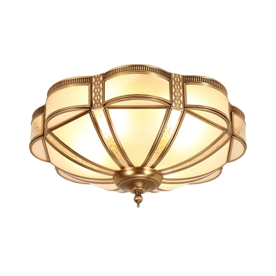 4/6-Bulb Scalloped Dome Ceiling Lighting Colonial Gold Frosted Glass Flush Mount Lamp for Corridor, Flushmount/Downrod