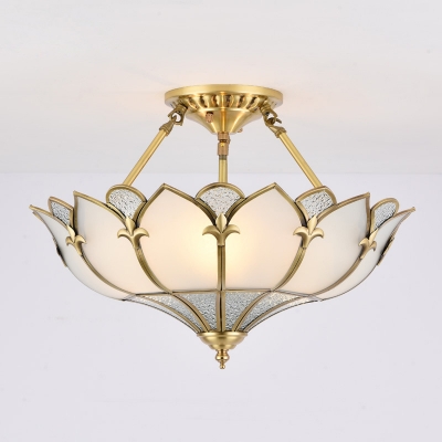 4/6-Light Lotus Ceiling Mount Chandelier Traditional Gold Water and Frost Glass Semi Flush Mount Light for Bedroom