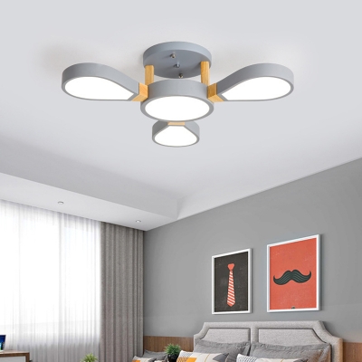 4/9-Light Bedroom LED Semi Flush Nordic Grey/White Flush Mount Ceiling Light with Petal Acrylic Shade