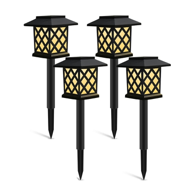 5 Pieces Black Rectangle Solar Ground Lantern Retro Plastic LED Stake Light with Grille