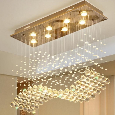 8 Bulbs Flush Mount Ceiling Light Modernist Wavy Cut-Crystal Flush Mounted Lamp in Stainless Steel