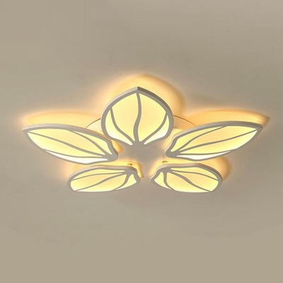 Acrylic Leaf Shaped Flush Light Contemporary 3/5/15 Bulbs White LED Semi Flush Mount Ceiling Fixture in Warm/White/Natural Light