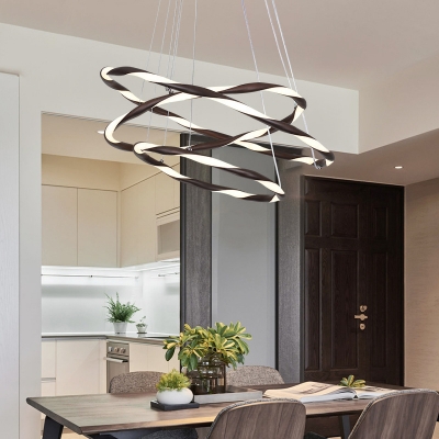 Black and White 2/3-Tier Loop Shaped Chandelier Novelty Minimalist Acrylic Small/Large LED Pendant Lamp in Warm/White Light