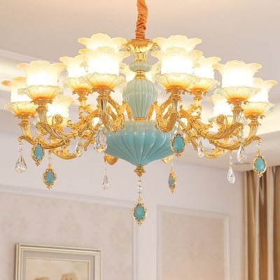 Blossom Dining Room Up Chandelier Traditional Frosted Glass 6/8/15-Head Gold Ceiling Hang Light