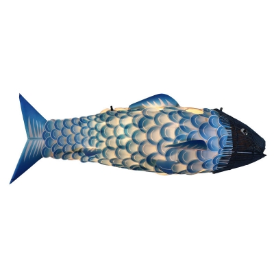 Blue Carp Fish Pendant Light Novelty Chinese Style 1-Light Metal Ceiling Suspension Lamp