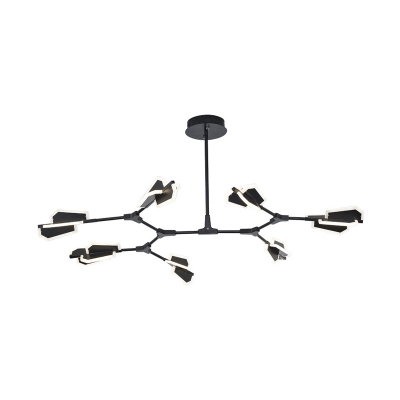 Branch Shaped Rotating Pendant Light Nordic Acrylic 5/6/8-Light Living Room Chandelier in Black/White