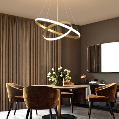 Brushed Gold 2/3/4 Tiers Chandelier Modern Aluminum Small/Large LED Pendant Lighting in Warm/White/3 Color Light