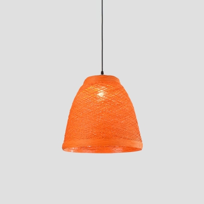 Carillon Small/Large Bistro Drop Pendant Rattan 1 Bulb Asia Suspension Lighting in Brown/Orange/Orange Red