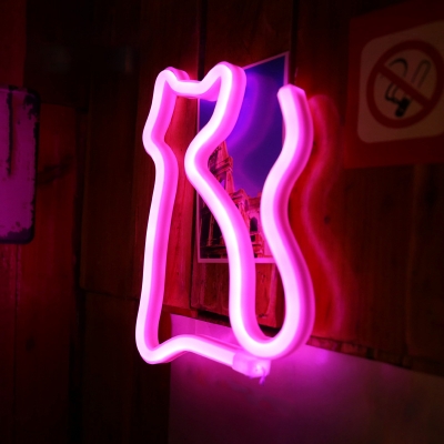 Cat Shaped Girls Room Night Lighting Plastic Cartoon LED Wall Lamp in White, Pink/Warm Light