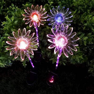 Chrysanthemum Patio Solar Stake Lamp Plastic Cartoon LED Ground Lighting in White, 1-Piece
