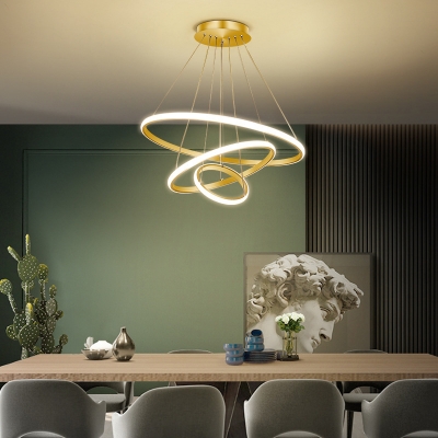 Circle Dining Room Ceiling Pendant Acrylic 3-Light Postmodern Small/Medium/Large LED Chandelier in Gold, Warm/White/3 Color Light