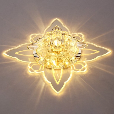 Clear Crystal Flower Flush Light Modern LED Ceiling Mount Lamp in Warm/Pink/Multicolored Light for Hallway