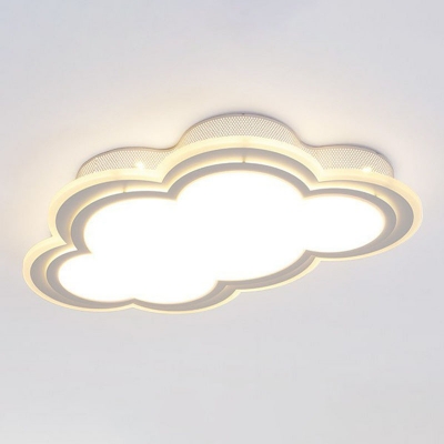 Cloud Kids Bedroom Ceiling Lighting Acrylic Cartoon Small/Medium/Large LED Flush Mount Light with Mesh Design in White