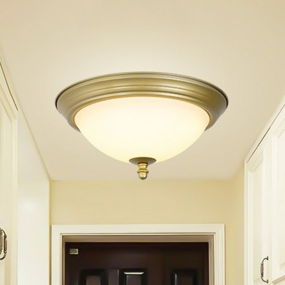 Cream Glass LED Flush Light Simple Yellow/Black-Red Bowl Foyer Ceiling Lamp in Warm/White Light/Third Gear, 10