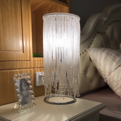 Crystal Tassel Chain Night Lamp Modern 1 Head Chrome Finish Table Light for Bedside