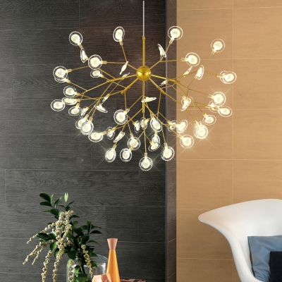 Designer Firefly Down Lighting Pendant Acrylic 15/45/72-Light Dining Room Chandelier Lamp in Black/Gold