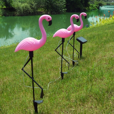 Flamingo Garden Stake Lighting Plastic 1-Light Modern Solar Operated Ground Lamp in Pink