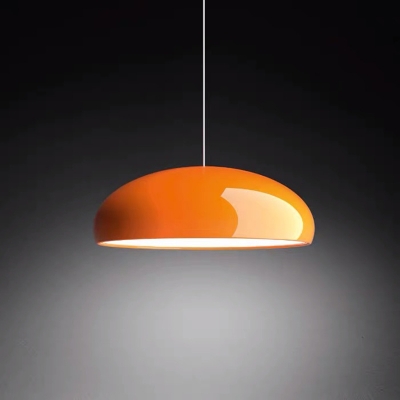 Gloss White/Red/Orange Bowl Drop Pendant Macaron 1-Light Metal Small/Large Ceiling Suspension Lamp over Dining Table