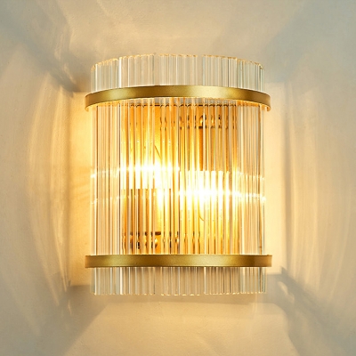 Half-Cylinder Living Room Wall Sconce Crystal Rod 2-Light Postmodern Style Wall Lamp Fixture in Gold