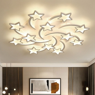 Kids Shooting Star Semi Flush Mount Acrylic 3/5/15-Bulb Living Room LED Ceiling Light in Warm/White Light