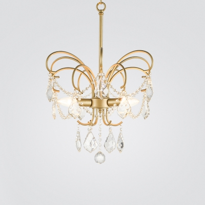 Metal Brass Pendant Lighting Butterfly Shaped 3 Bulbs Traditional Chandelier Light Fixture