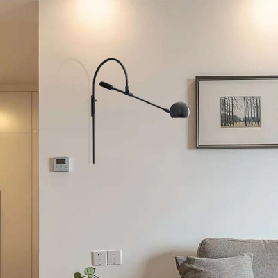 Metal Dome Reading Wall Lamp Postmodern 1-Light Black/Gold Adjustable Wall Mount Light with Arch Arm