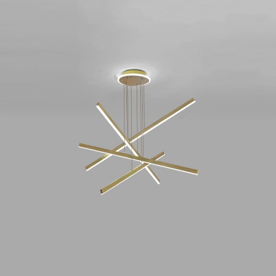 Metal Stick Ceiling Pendant Height Adjustable Simple 3/4/6 Lights Gold LED Chandelier in White Light/Remote Control Stepless Dimming