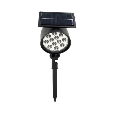 Metallic Round Solar Stake Spotlight Modern Black LED Ground Lamp in Warm/White Light for Outdoor