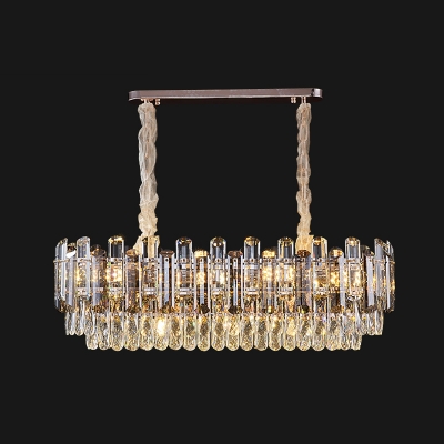 Multi-Tiered Living Room Hanging Lamp Clear Crystal Block 9/11/18-Head Postmodern Chandelier in Gold, 14