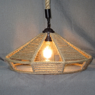 Natural Fiber Rope Beige Pendant Barn Shaped 1 Head Rural Hanging Light Fixture with Artificial Ivy Deco