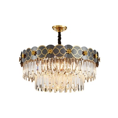 Oblong/Round Chandelier Pendant Light Post-Modern 6/9/10-Bulb Gold and Black Suspension Lamp with Floral Deco