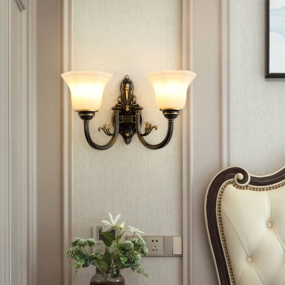 Paneled Bell Bedside Wall Sconce Retro Ivory Glass 1/2-Bulb Brass Finish Wall Lighting Ideas