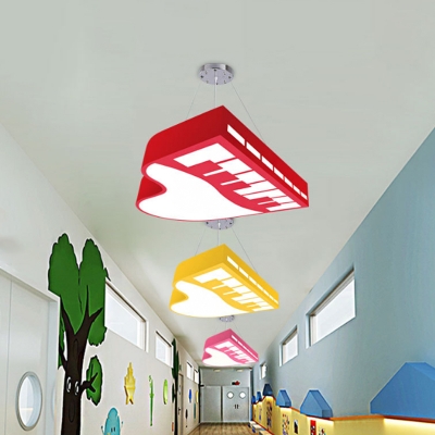 Piano Shaped Chandelier Pendant Cartoon Acrylic Nursery LED Hanging Light Fixture in Blue/Orange/Yellow