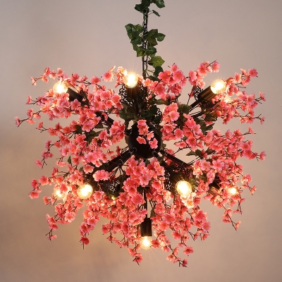 Pink 13-Bulb Chandelier Pendant Rustic Iron Sputnik Design Cherry Hanging Light Kit