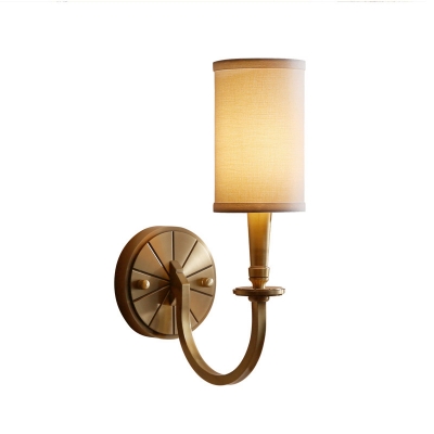 Postmodern 1-Light Wall Lighting Gold Cylinder/Cone Wall Mount Light Fixture with Fabric/Frost Glass Shade