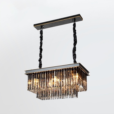Rectangle/Round Dining Room Pendant Light Modern Crystal 6/8/18-Light Black Small/Medium/Large Hanging Chandelier