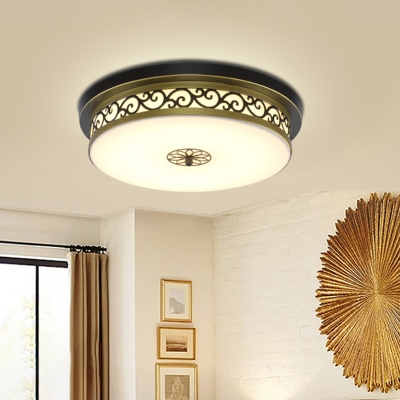 Round/Bowl Bedroom Flushmount Rustic Metal 1-Light Brown and Black Ceiling Mount Lamp, Small/Large