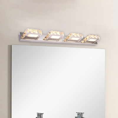 Round/Square Bathroom Vanity Light Modern Crystal Encrusted 3/4-Head Stainless Steel Wall Lighting