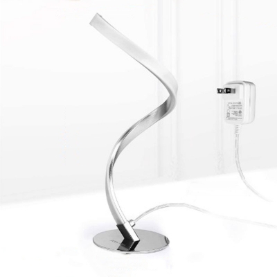 Silver Twist Table Lamp Minimalist Metal LED Night Stand Light in Warm/White/3 Color Light with 2-Prong Plug