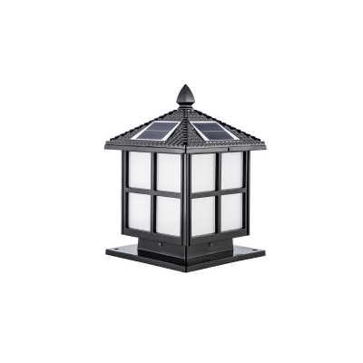 Single Wiring/Solar Powered Post Lighting Vintage House Shaped Metal Outdoor Lamp in Black/Bronze, 10