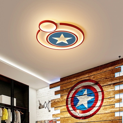 Small/Large Circular Flush Mount Lamp Kids Metal Bedroom LED Ceiling Light with Star Pattern in White